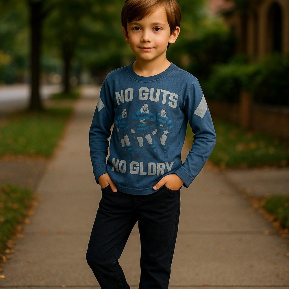 Peek Boys Shirt S 4 5 No Guts No Glory Rugger Jersey Tee‎ Blue Long Sleeve